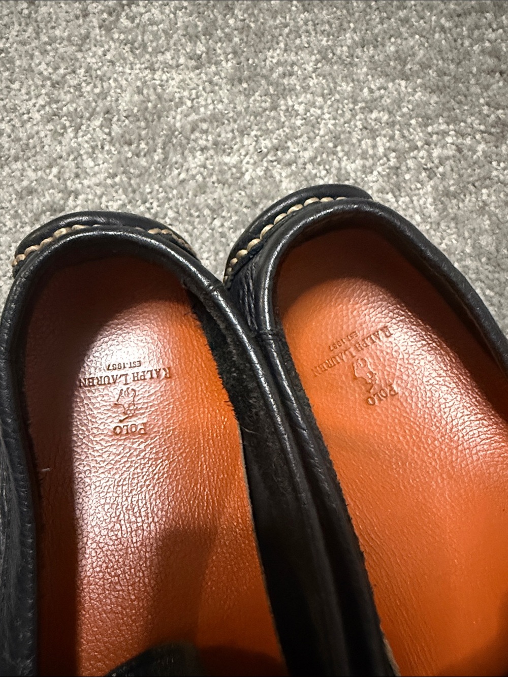Ralph Lauren Black Leather Slip-On Loafers with Orange Insole